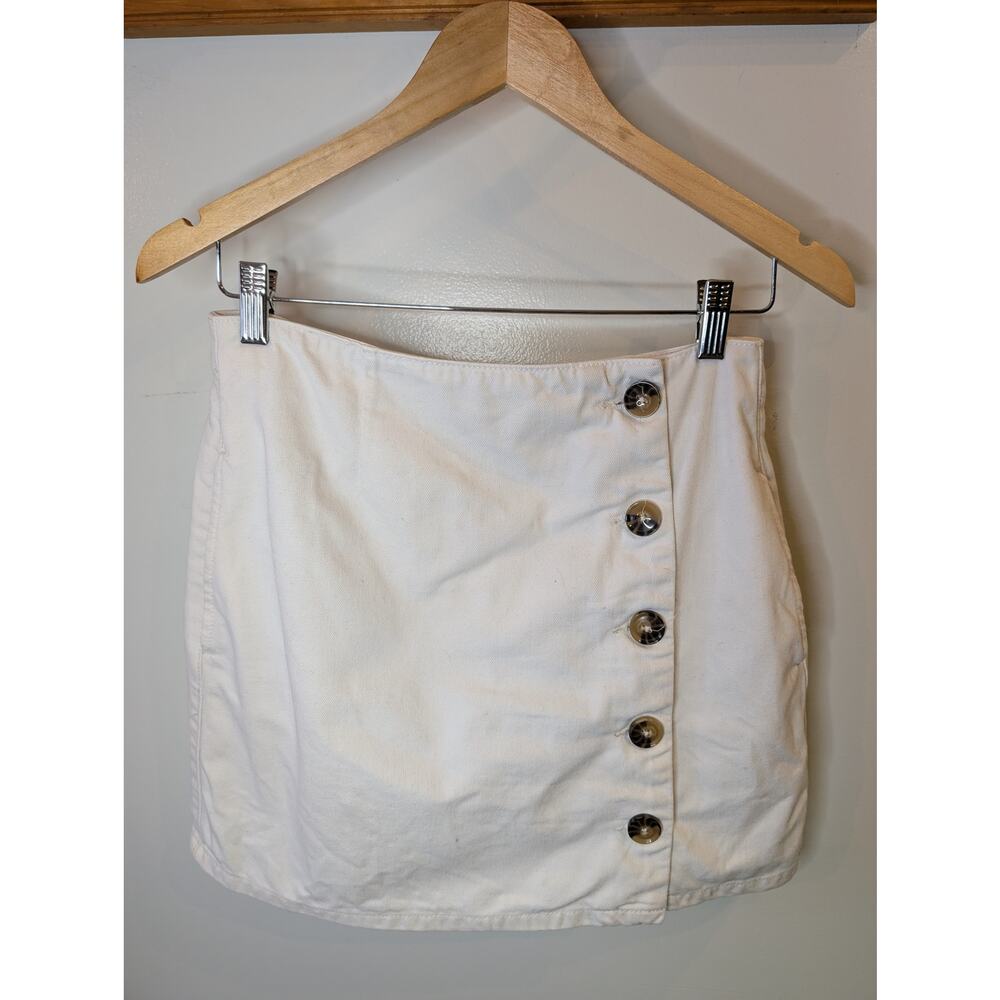 Topshop Moto White Denim Mini Skirt Button Side US 6 UK 10 Y2K Indie Retro